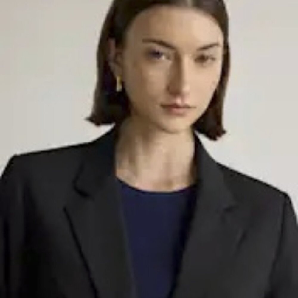 Quince Black Italian Wool Long Blazer, Size L - Picture 2 of 9